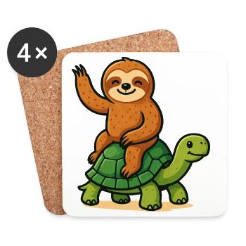 Lustiges Faultier auf Schildkröte - Untersetzer (4er-Set) - Weiß - Vorne