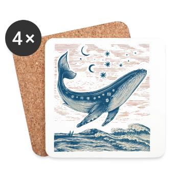 Baleine stellaire mystique au-dessus des vagues nocturnes - Dessous de verre (lot de 4) - blanc - Devant