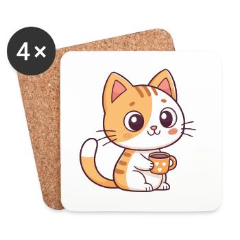 Chat mignon au thé mug cœur - Dessous de verre (lot de 4) - blanc - Devant