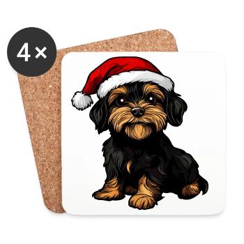 Hund Weihnachtsmann - Untersetzer (4er-Set) - Weiß - Vorne