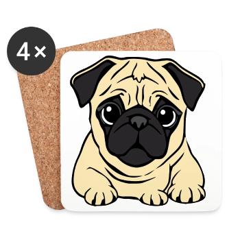 Mops Hunde T-shirt Geschenk Weihnachten - Untersetzer (4er-Set) - Weiß - Vorne