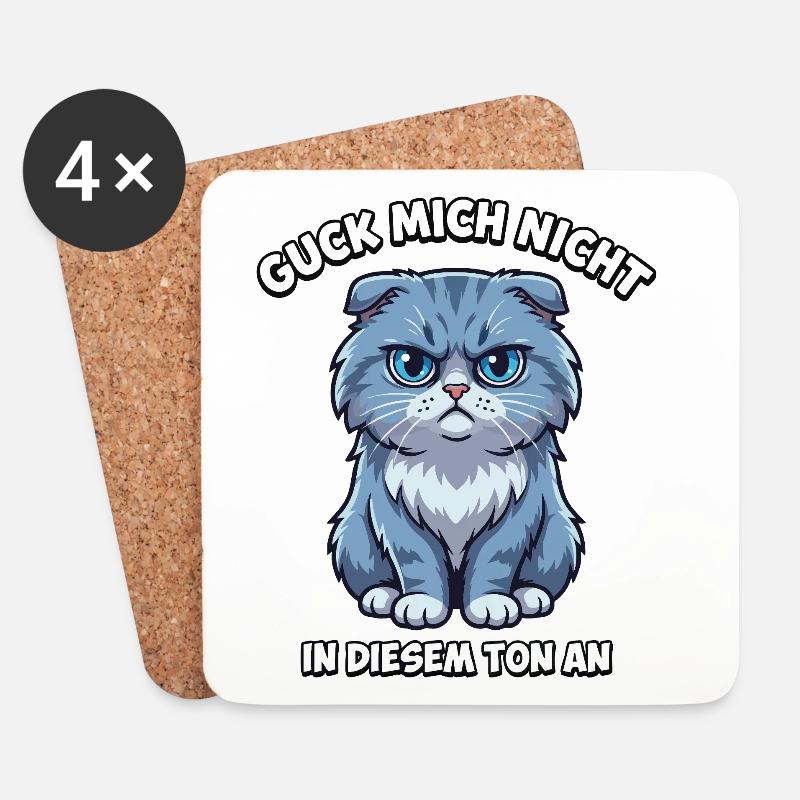 Guck mich nicht so an – Cartoon-Katze - Untersetzer (4er-Set) - Weiß