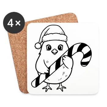Cute Christmas Bird with Candy Cane Illustration - Coasters (set of 4) - white - Front
