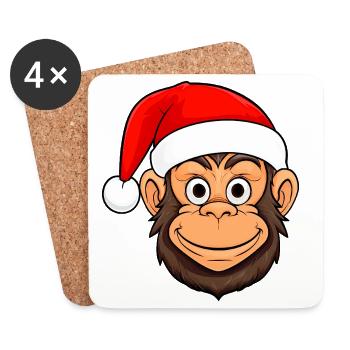Singe Noël / Père Noël Singe - Dessous de verre (lot de 4) - blanc - Devant