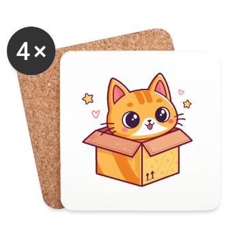Chaton joyeux dans une boîte carton - Dessous de verre (lot de 4) - blanc - Devant