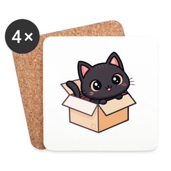 Cute Kitten in Kawaii Box - Coasters (set of 4) - white - Front