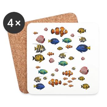Colorful Fish Underwater Pattern - Coasters (set of 4) - white - Front