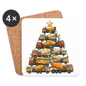 Cadeau amusant d’arbre de Noël pour bétonnière, sapin de Noël - Dessous de verre (lot de 4) - blanc - Devant