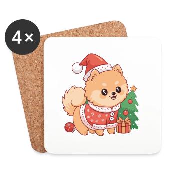Kawaii-Weihnachtshund im Pullover - Untersetzer (4er-Set) - Weiß - Vorne