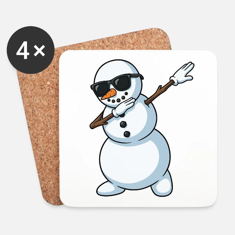 Dab Snowman Cartoon - Untersetzer (4er-Set) - Weiß