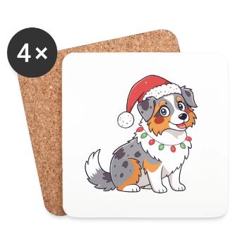 Chien Noël Cartoon Festif - Dessous de verre (lot de 4) - blanc - Devant