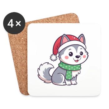 Husky Christmas Kawaii Beanie Red - Untersetzer (4er-Set) - Weiß - Vorne