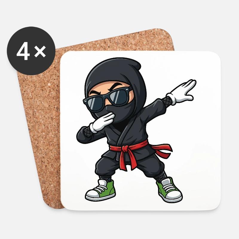 Lustiger Dabbing Ninja Cartoon - Untersetzer (4er-Set) - Weiß
