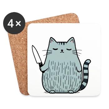 6-7 Mème Internet 6 7 Snack Cat - Dessous de verre (lot de 4) - blanc - Devant