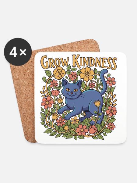 Couronne de fleurs bleues de chat Grow Kindness - Dessous de verre (lot de 4) - blanc