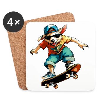 Australian Shepherd Skateboard - Dog - Coasters (set of 4) - white - Front