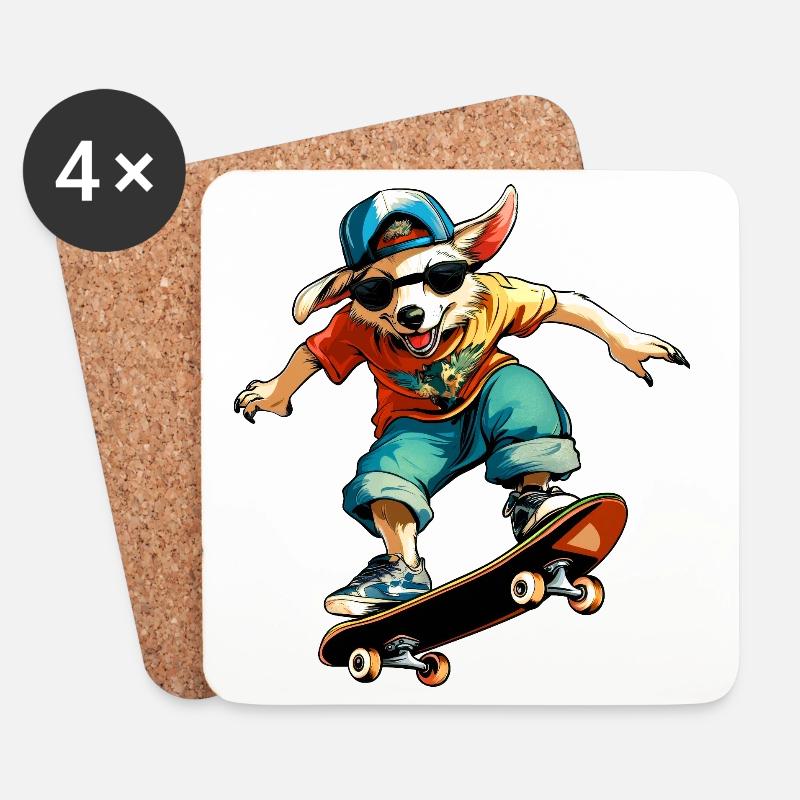 Australian Shepherd Skateboard - Hund - Untersetzer (4er-Set) - Weiß