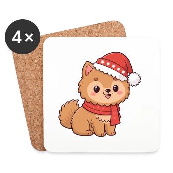 Chiot Noël Bonnet Écharpe - Dessous de verre (lot de 4) - blanc - Devant