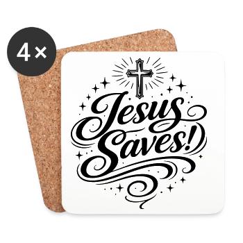 Jésus sauve la croix de manière chrétienne - Dessous de verre (lot de 4) - blanc - Devant