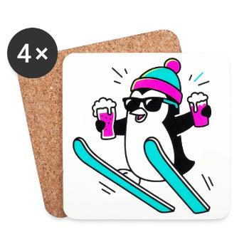 D’abord une pente, puis la fête. Manchot de fête. - Dessous de verre (lot de 4) - blanc - Devant
