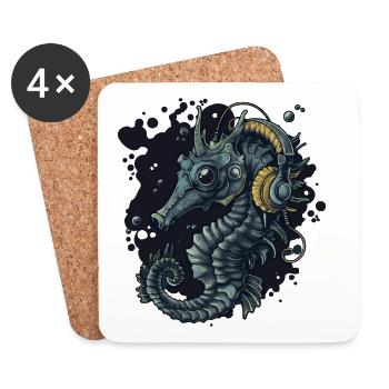 Seahorse with headphones motif - Coasters (set of 4) - white - Front