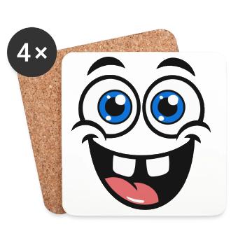Visage de dessin animé coquin – Un œil et langue dehors - Dessous de verre (lot de 4) - blanc - Devant