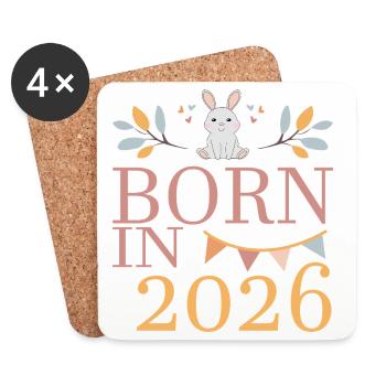 Bébé né en 2026 Né en 2026 Petit lapin mignon - Dessous de verre (lot de 4) - blanc - Devant