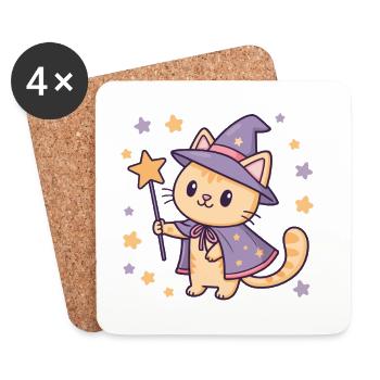 Chat sorcier pastel étoilé - Dessous de verre (lot de 4) - blanc - Devant