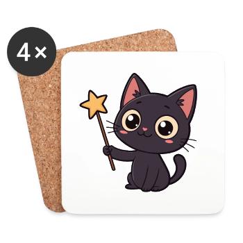 Magic Cat and Star Wand - Coasters (set of 4) - white - Front