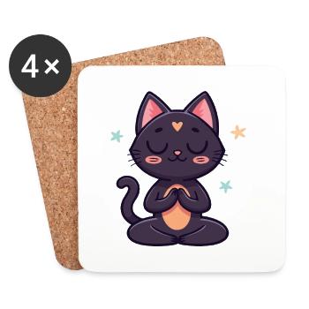 Schwarze Zen-Katze in Meditation - Untersetzer (4er-Set) - Weiß - Vorne