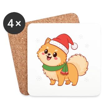 Weihnachtsfestlicher Welpe mit Schal - Untersetzer (4er-Set) - Weiß - Vorne