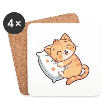 Chaton Doux sur Oreiller Étoilé - Dessous de verre (lot de 4) - blanc - Devant