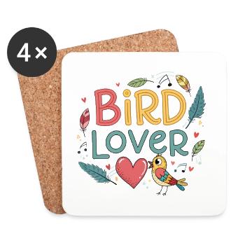 Bird Lover Feather and Heart - Coasters (set of 4) - white - Front