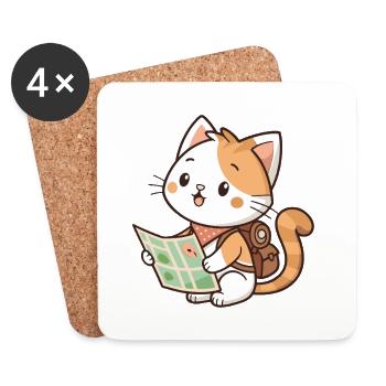 Kawaii-Entdecker-Katzen-Lesekarte - Untersetzer (4er-Set) - Weiß - Vorne