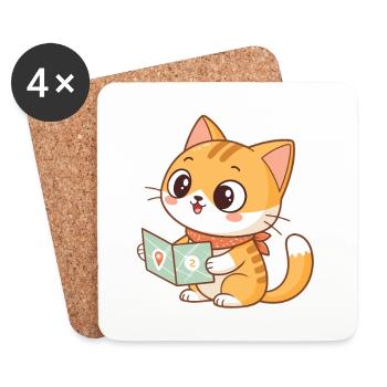 Cat Explorer and Map - Coasters (set of 4) - white - Front