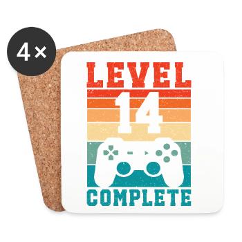 14. Geburtstag Level 14 Complete 14 Jahre Gamer  - Untersetzer (4er-Set) - Weiß - Vorne