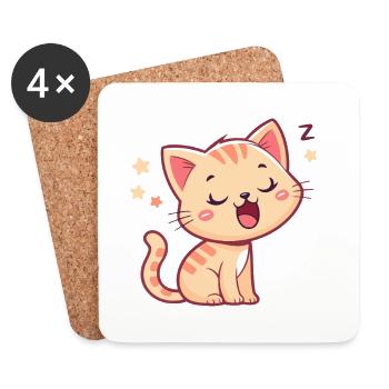 Sleeping Kitten and Pastel Stars - Coasters (set of 4) - white - Front