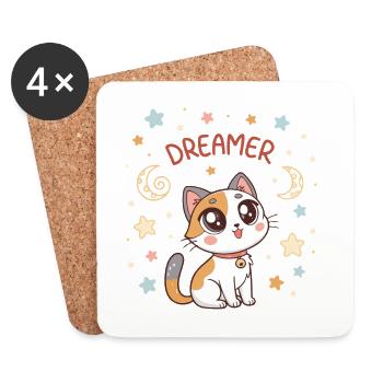 Pastel Dreamy Cat and Stars - Coasters (set of 4) - white - Front