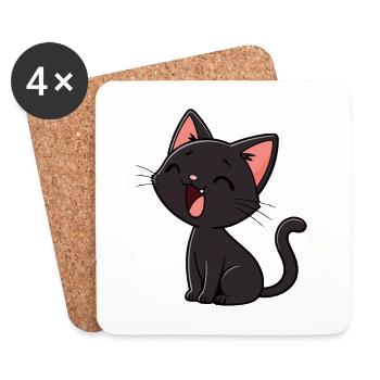 Minimal Laughing Black Kitten - Coasters (set of 4) - white - Front