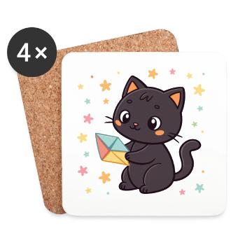 Schwarze Katze und Origami-Umschlag - Untersetzer (4er-Set) - Weiß - Vorne