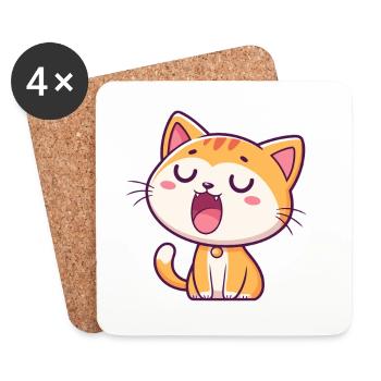 Cute Kitten Smiling - Coasters (set of 4) - white - Front