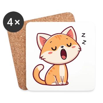 Pastel Sleeping Kitten - Coasters (set of 4) - white - Front