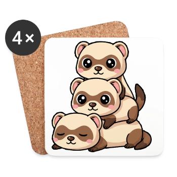 Dessin animé amusant de furet à Kawaii - Dessous de verre (lot de 4) - blanc - Devant