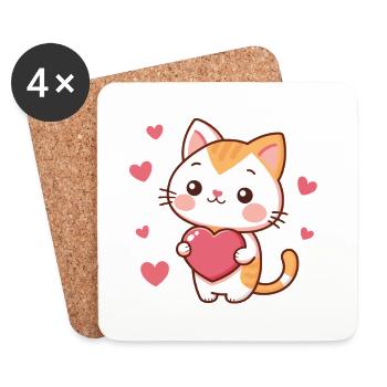 Kawaii Katzenherzen Charmant - Untersetzer (4er-Set) - Weiß - Vorne