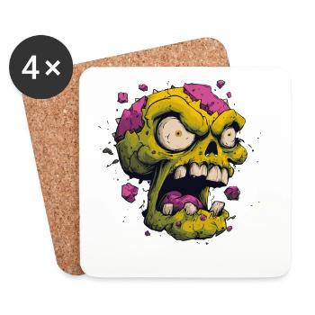 Explodierender Schädel – Comic Horror Motiv - Untersetzer (4er-Set) - Weiß - Vorne