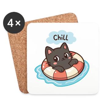Chat Chill en Bouée - Dessous de verre (lot de 4) - blanc - Devant