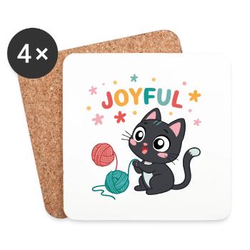 Glückliche Katze und bunte Bälle - Untersetzer (4er-Set) - Weiß - Vorne