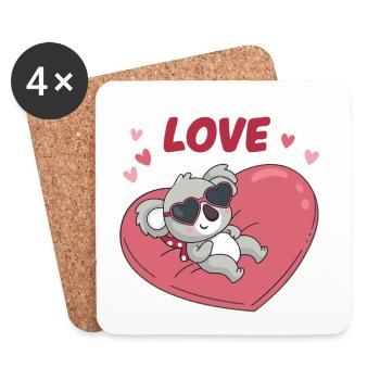 Koala Amoureux sur Cœur Doux - Dessous de verre (lot de 4) - blanc - Devant