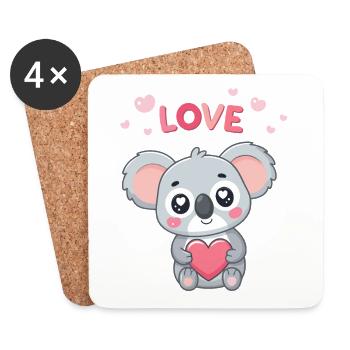 Koala Coeur Doux Amour Pastel - Dessous de verre (lot de 4) - blanc - Devant
