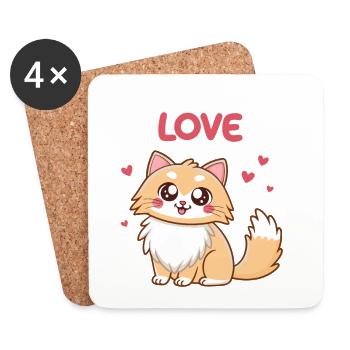 Pastel Love Feline Cuddle - Coasters (set of 4) - white - Front